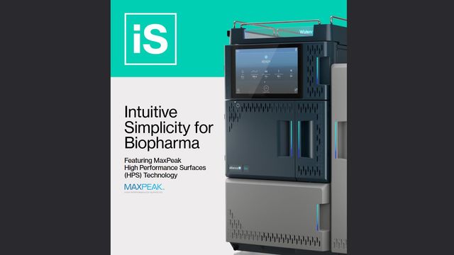 Waters Alliance iS Bio HPLC System with touchscreen, shown in brochure highlighting intuitive simplicity for biopharma 