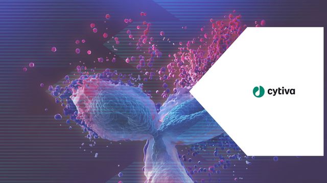 3D illustration of antibody binding in a lateral flow assay with Cytiva logo on white banner. 