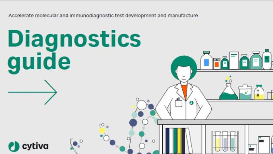 Illustration of a scientist in a lab surrounded by equipment, representing diagnostic research and testing.