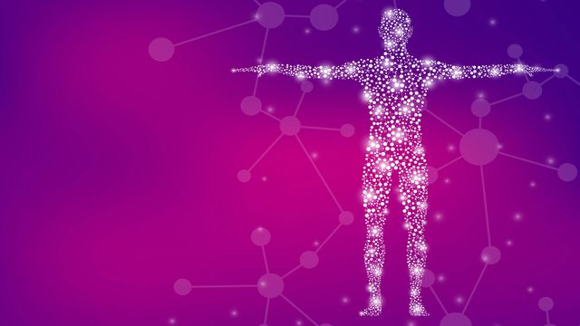 Shape of human made from moelcules. 