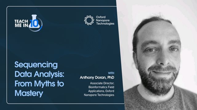 Anthony Doran smiling next to the title of his presentation "Sequencing Data Analysis: From Myths to Mastery." 