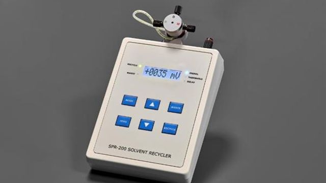 SPR-200 solvent recycler device used to recover HPLC solvent and improve laboratory sustainability. 