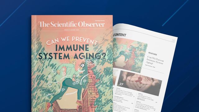 Front cover and open page of The Scientific Observer magazine 