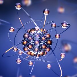 3D illustration of an atom structure used to visualize atomic analysis in X-ray spectroscopy. 